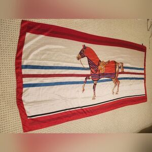 Oversized 100% Silk Equestrian Horse Print Scarf Bold Red Border Ret. 125€/$150